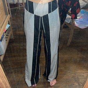 High waisted black and white striped palazzo pant